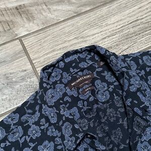 Michael Kors navy floral men xl short sleeve linen button up shirt